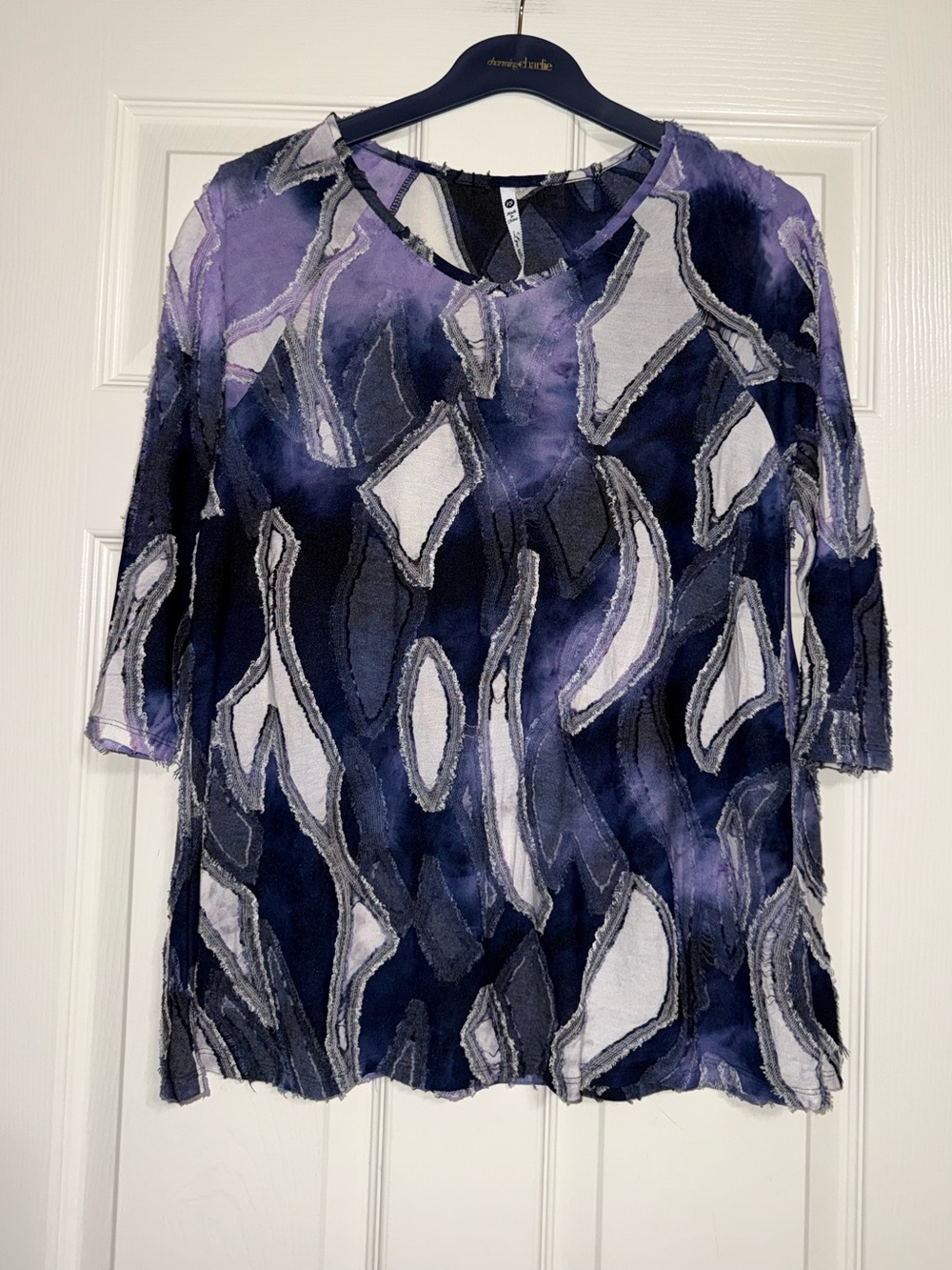 Women’s Abstract Print Purple & Navy Top- Petite small